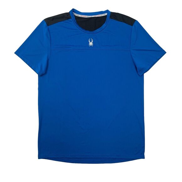 Spyder Active T Shirt Mens L Large Ocean Blue ProWeb Crew Neck Drop Cut Tee - Picture 1 of 12